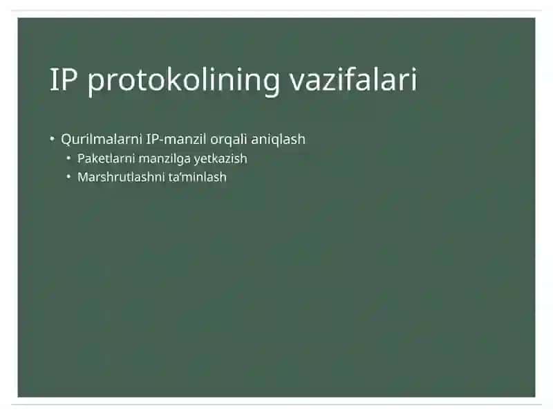 IP (Internet Protocol) va manzillash tushunchasi 4