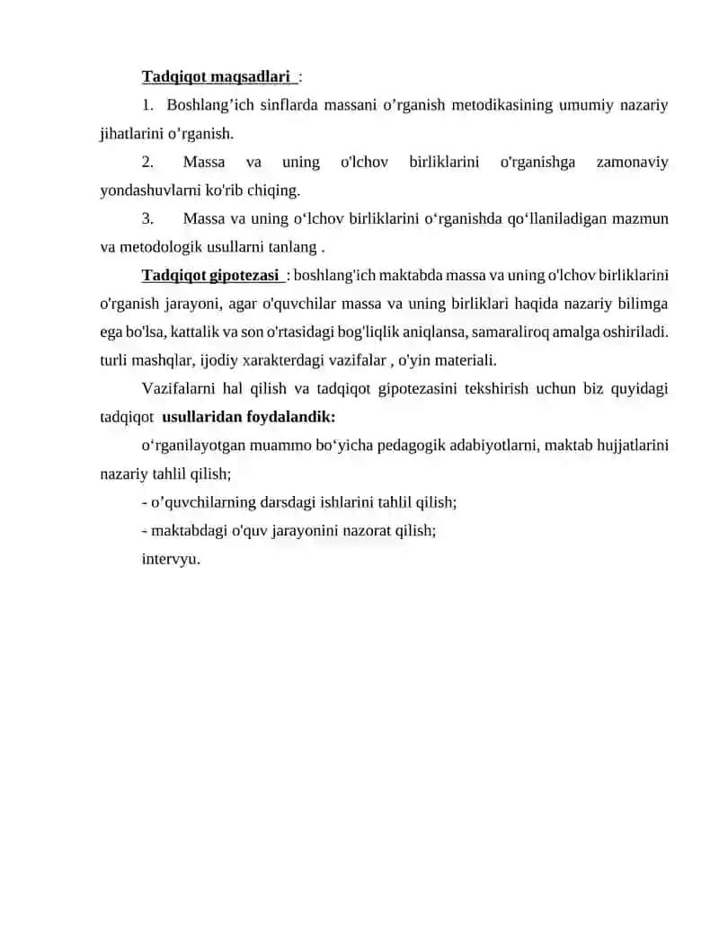 Boshlang'ich maktabda massani o'rganish metodikasi 4