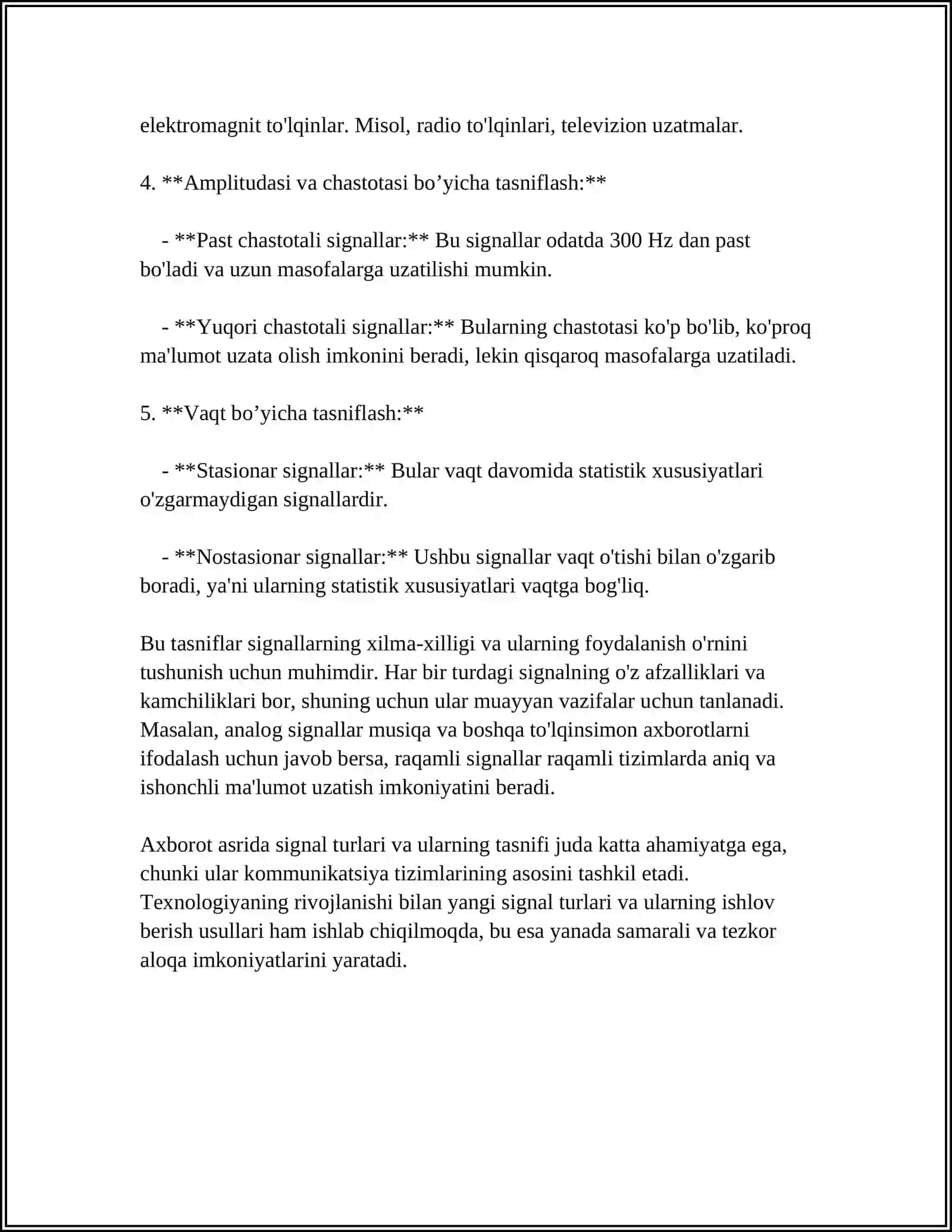 SIGNAL NAZARIYASI MUSTAQIL ISH 4