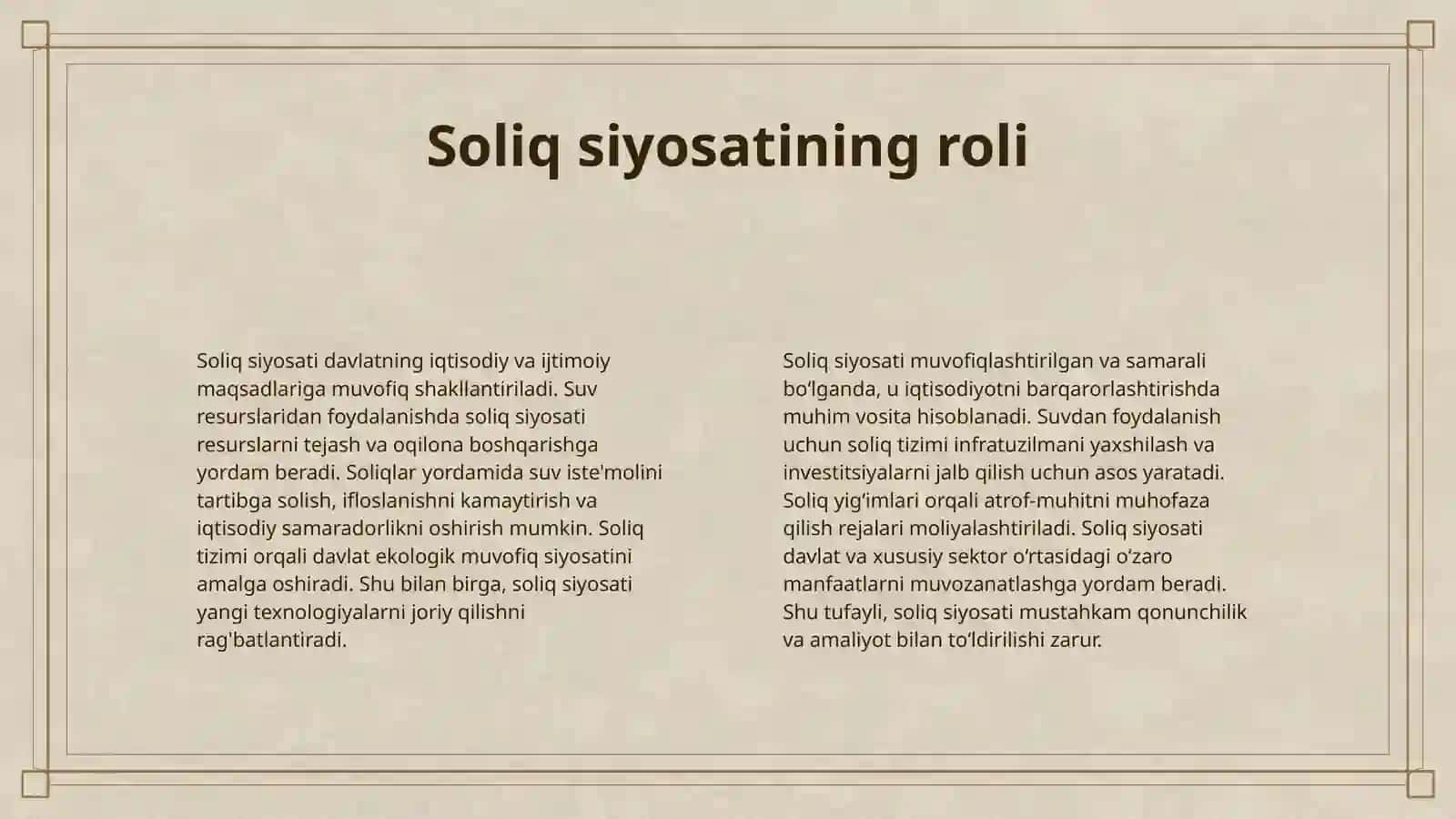SUV RESURSLARIDAN FOYDALANGANLIK UCHUN SOLIQ 4