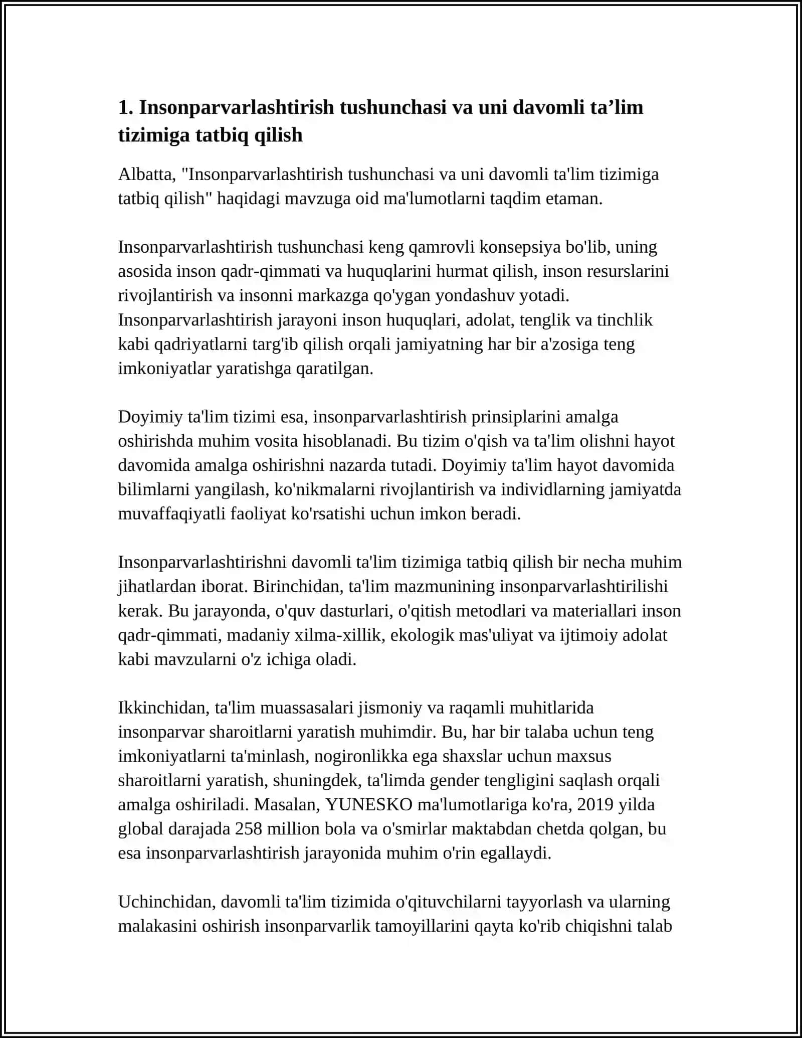 UZLUKSIZ TAʼLIM TIZIMINI INSONPARVARLASHTIRISHDA MAʼNAVIY -MARIFIY ISHLARNING ROLI 4
