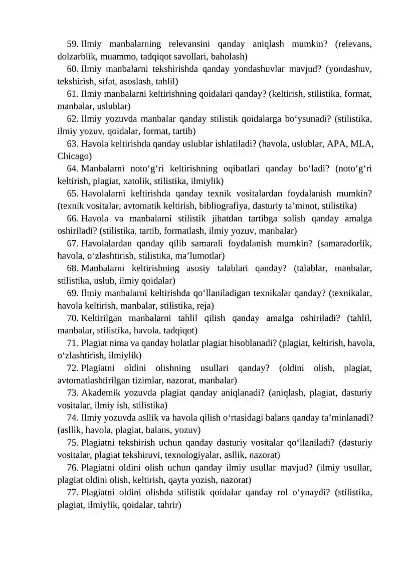 “Akademik yozuv” fanidan yakuniy nazorat variantlari savolnomasi 4