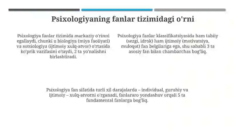 Psixologiya fanini zamonaviy fanlar tizimida tutgan o'rni 4