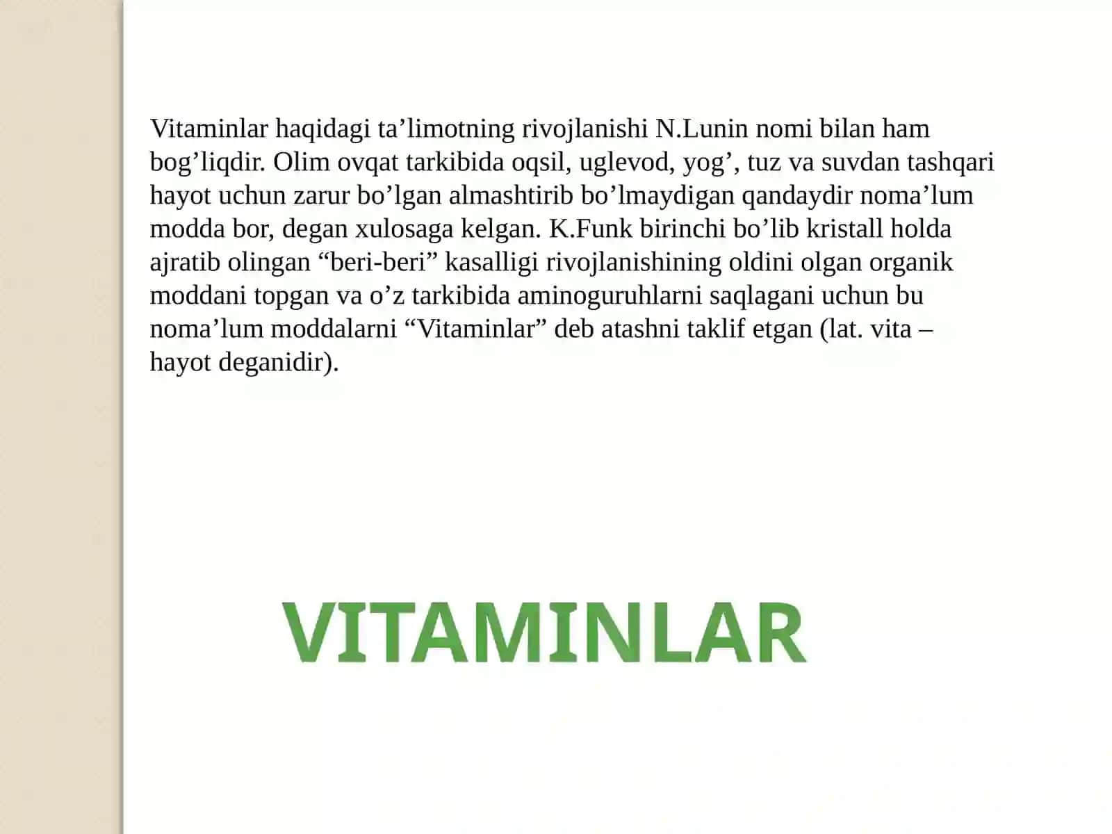 Suvda hamdayog’daeruvchi vitaminglar fiziologiyasi 4