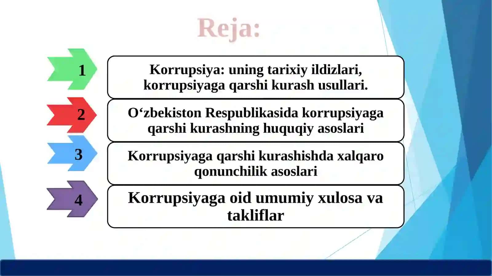 Korrupsiyaga qarshi kurashishning zamonaviy yondashuvlari (2 soat amaliy mashg'ulot) 4