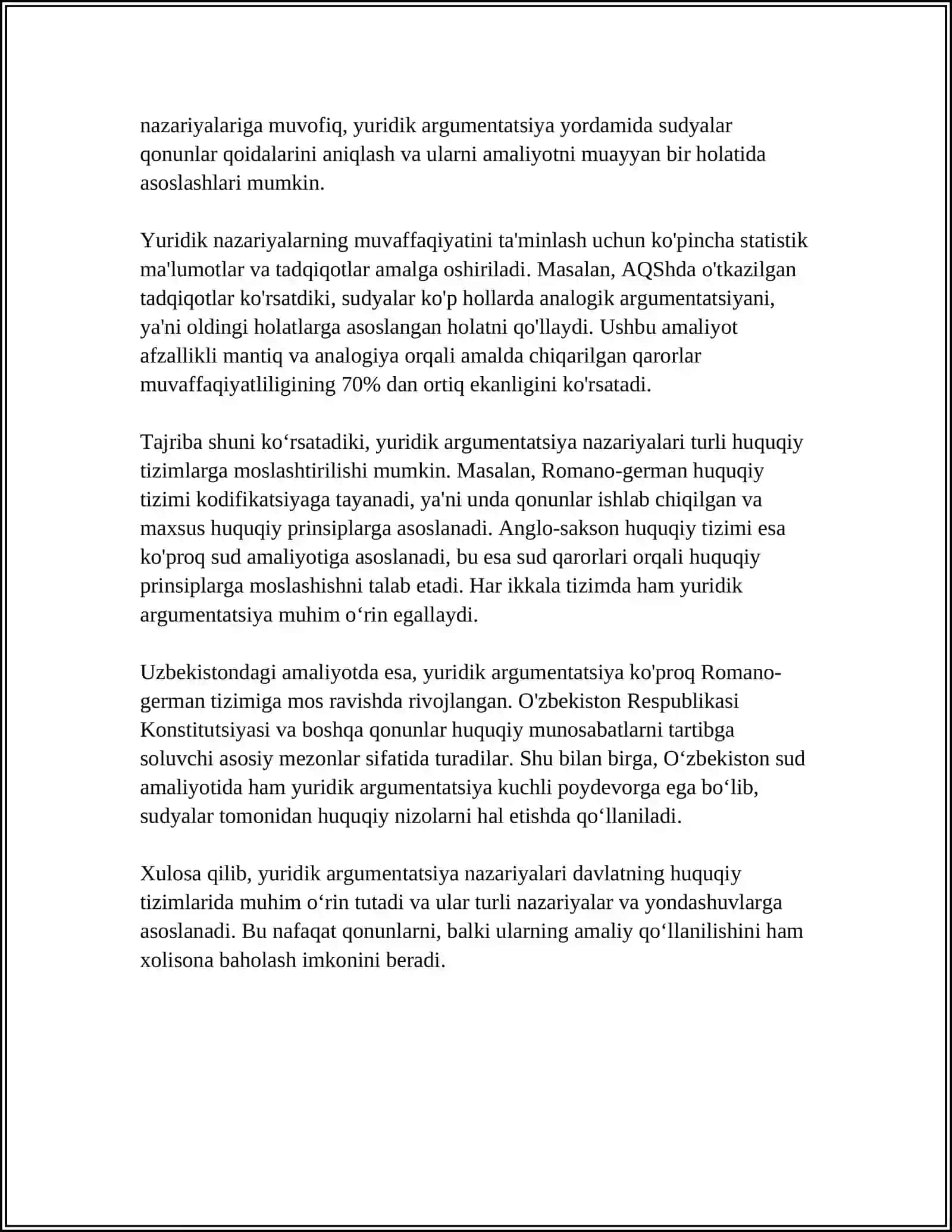 YURIDIK ARGUMENTATSIYA.YURIDIK ASOSLANISHNING YURIST FAOLIYATIDAGI OʻRNI 4