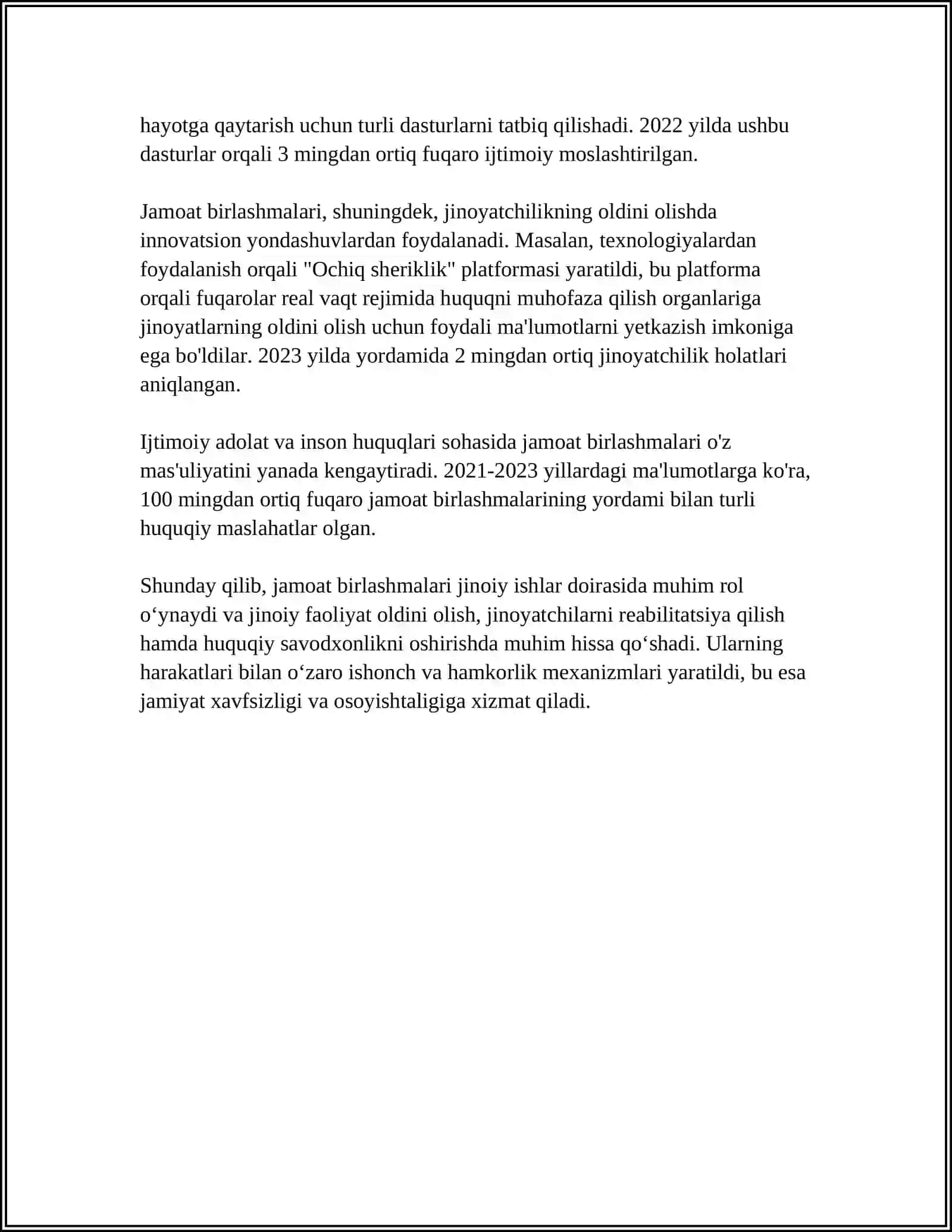 JINOYAT ISHINI YURITISHDA ISHTIROK ETUVCHI JAMOAT BIRLASHMALARI, JAMOALAR VA ULARNING VAKILLARI 4