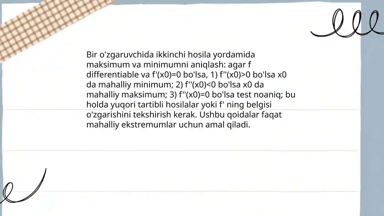 Ikkinchi tartibli hosila testi 4