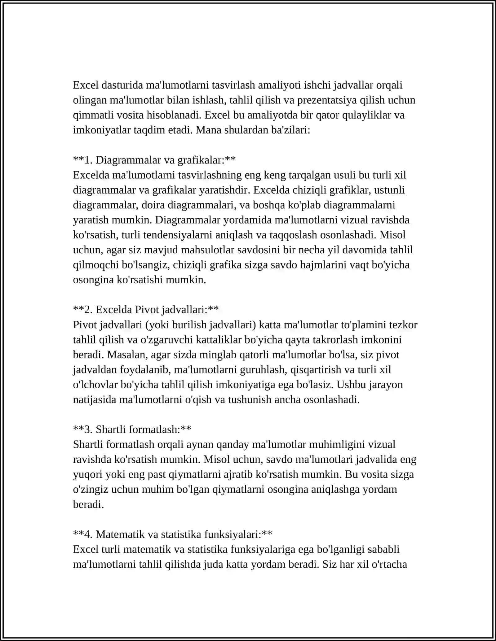 MS EXCEL DASTURINING STATISTIK TAHLILAR QILISH VA YECHIMLAR QIDIRISH FUNKSIYALARI BILAN ISHLASH 4