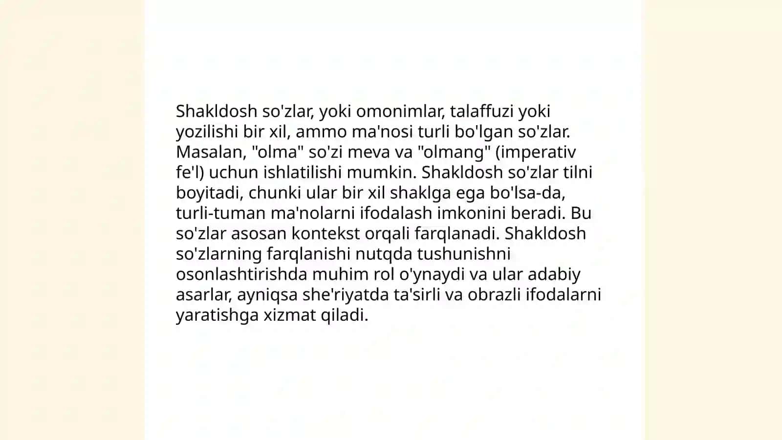 Ma'nodosh so'zlar va shakldosh so'zlar, zid ma'noli so'zlar 4