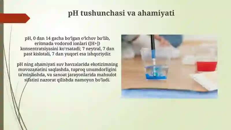 Elektrolit eritmalarda ph ning qiymati 4