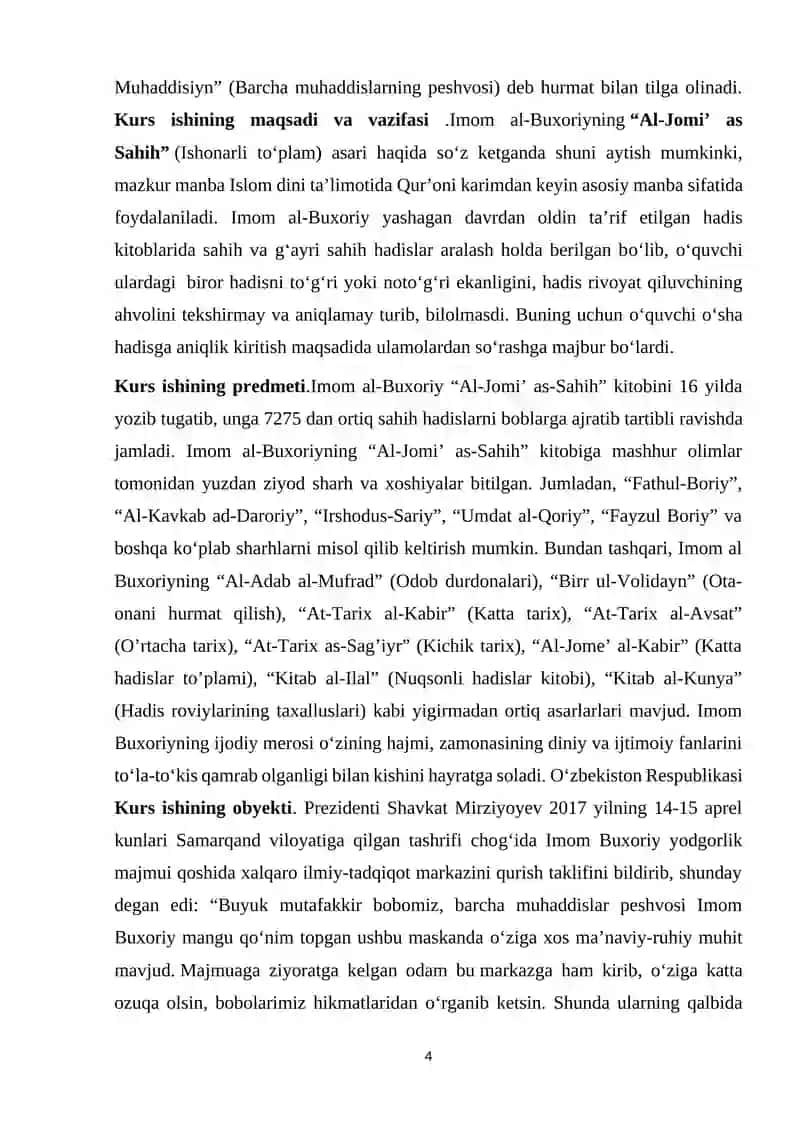 IMOM BUXORIY VA IMOM TERMIZIYNING HADIS ILMIGA QOʻSHGAN HISSASI 4