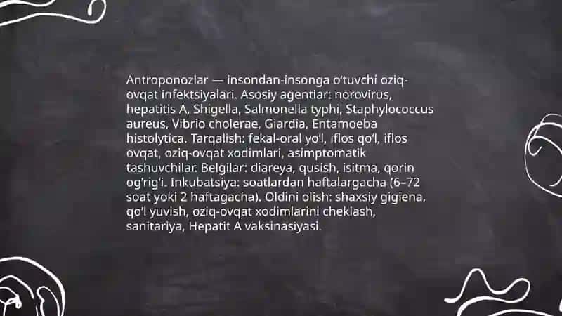 Oziq-ovqat yuqadigan infektsiyalar ( antroponozlar,zoonozlar) 4
