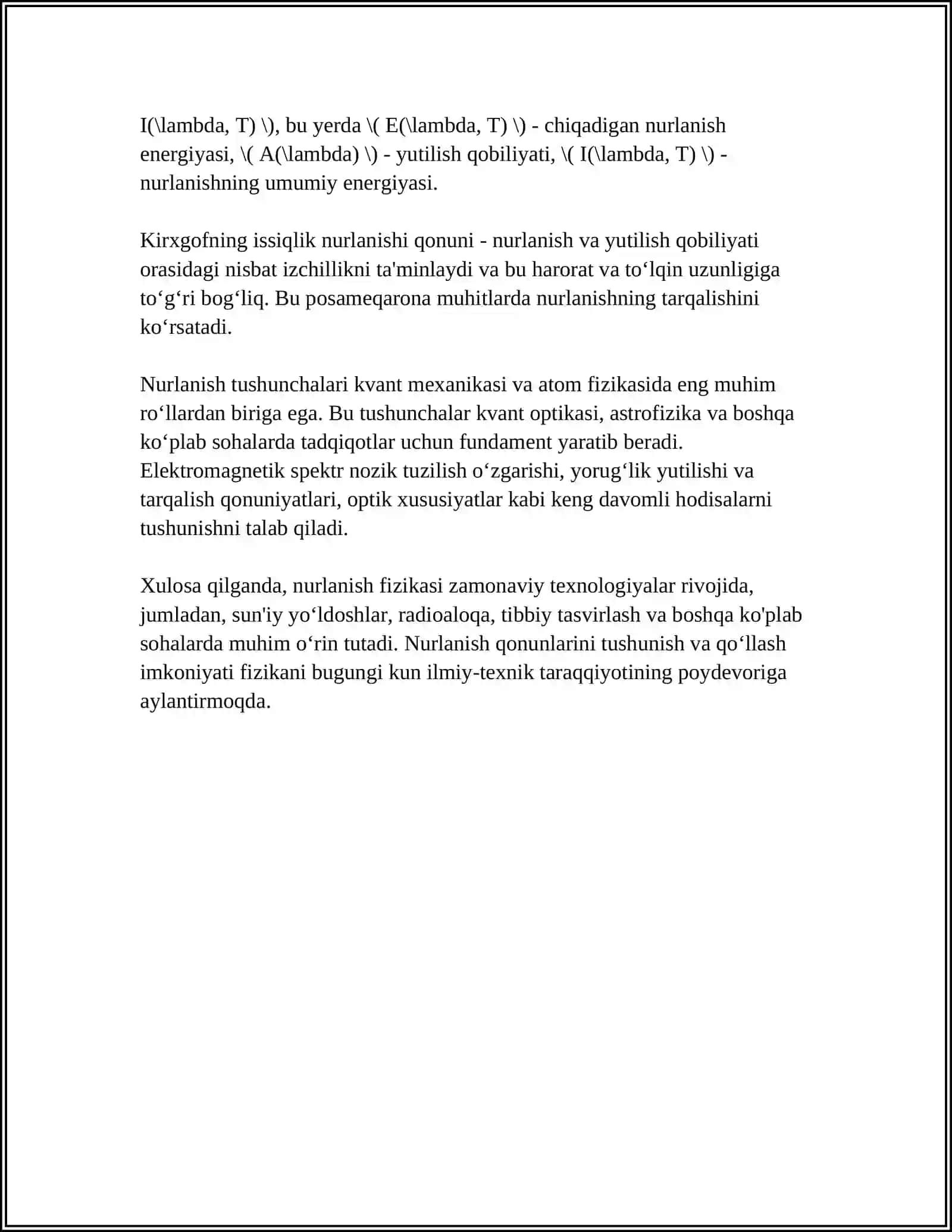 NURLANISH QONUNLARI VA JISMLARING FIZIK TABIATLARINI SPECTRAL METODLAR YORDAMIDA O'RGANISH 4
