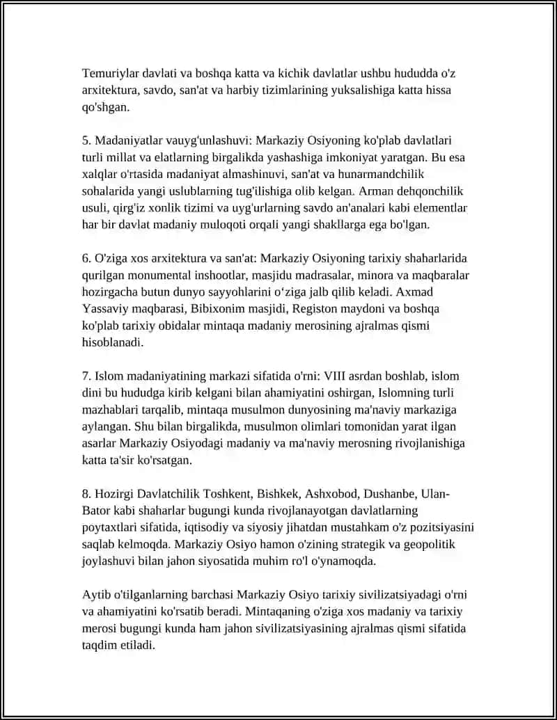 MARKAZIY OSIYO- JAHON SIVILIZATSIYASINING AJRALMAS QISMI. DAVLATCHILIK TUSHUNCHASI 4