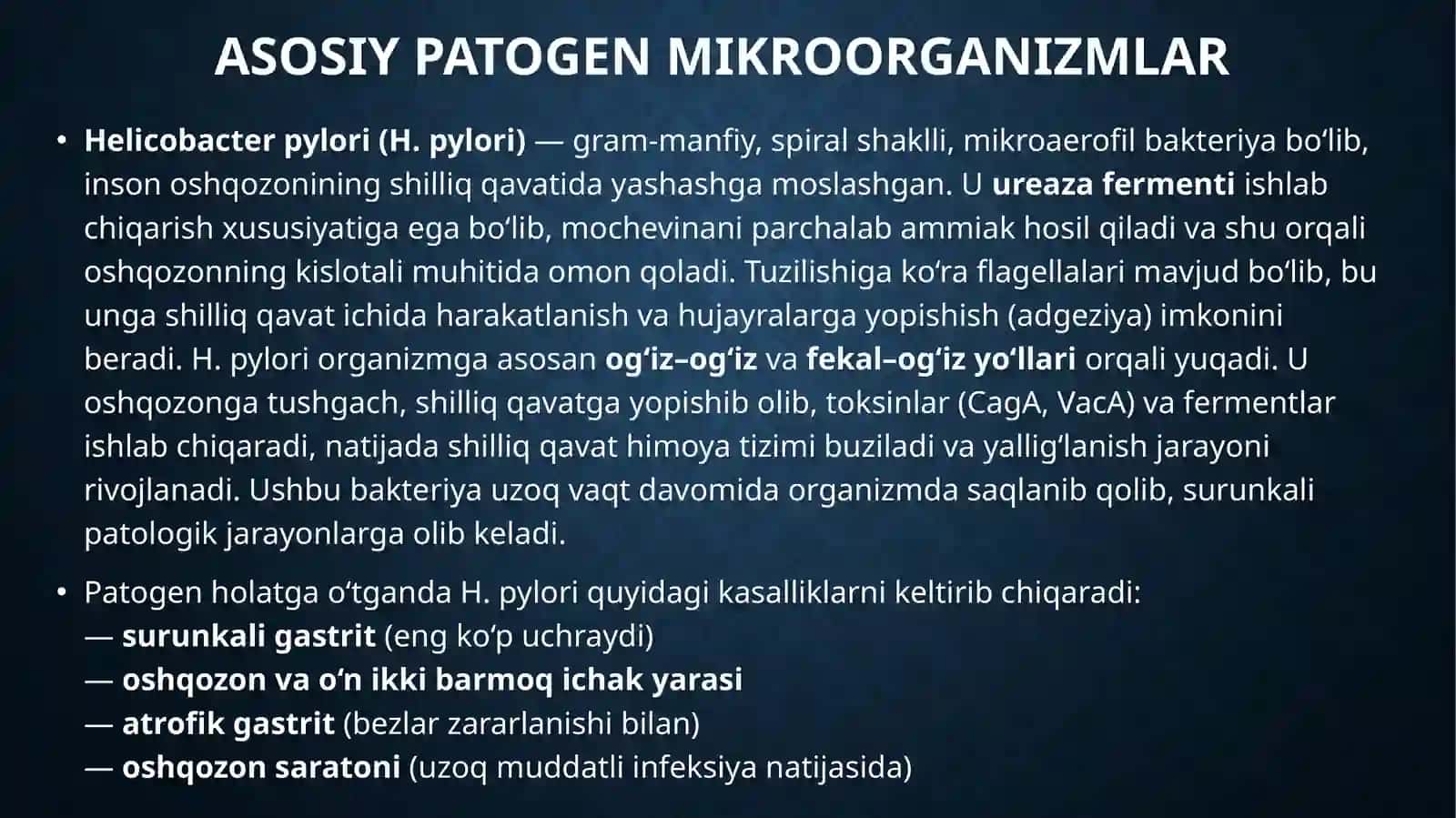 Gastrit, oshqozon-ichakyarasi, kolit va boshqa kasalliklar kelib chiqishida mikroorganizmlarni ahamiyati 4