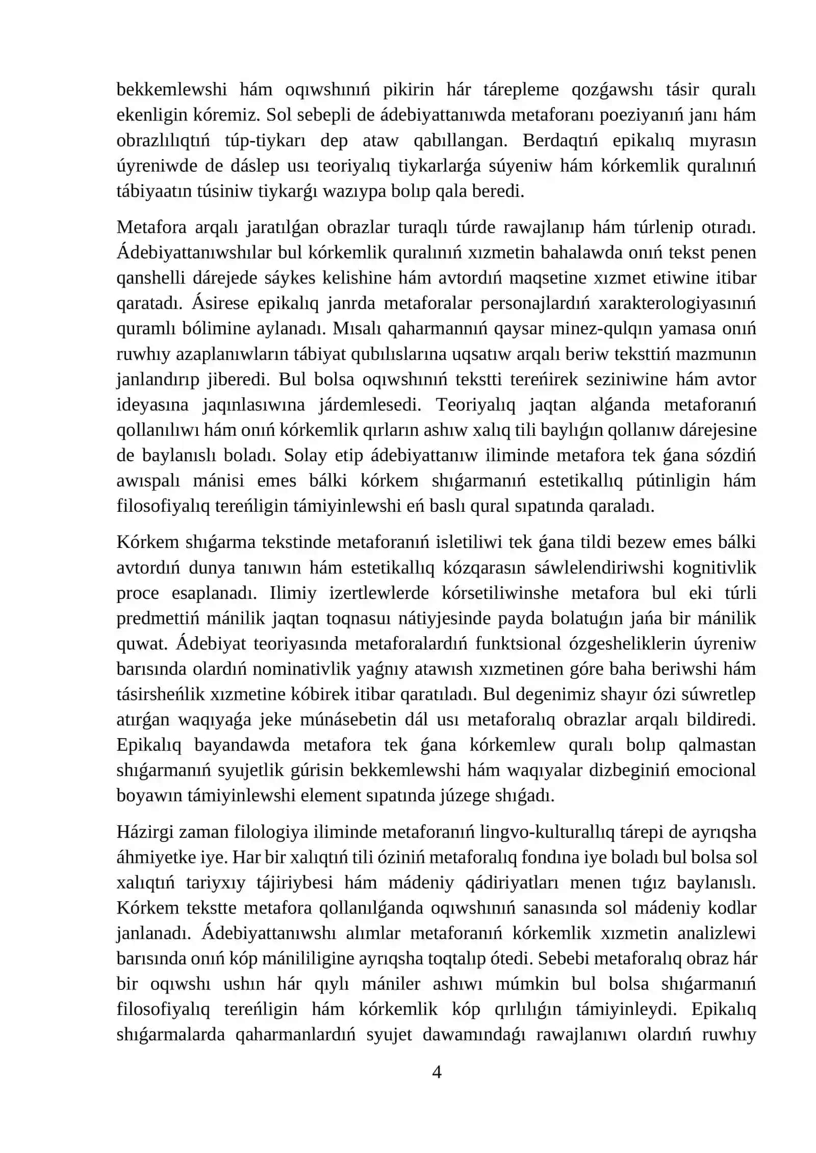 BERDAQTIŃ EPIKALIQ SHIǴARMALARINDA METAFORALARDIŃ QOLLANILIW ÓZGESHELIKLERI 4