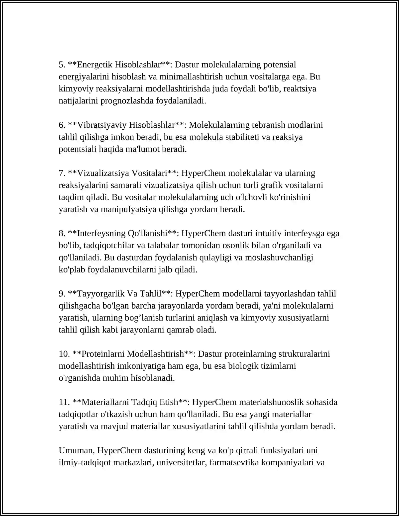 HYPERCHEM DASTUR MISOLIDA ZAMONAVIY JAMLANGAN HISOB DASTURLARI BILAN ISHLASH 4