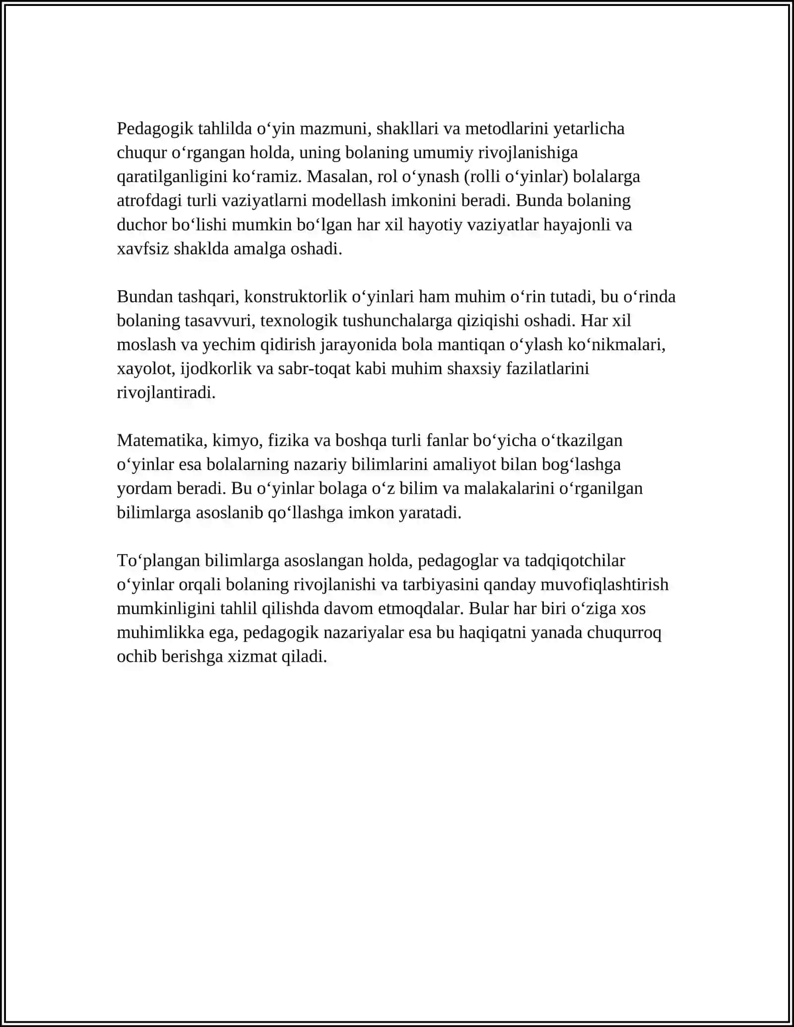 O'YIN BOLA FAOLIYATINING ASOSIY TURI SIFATIDA. O'YINNING KELIB CHIQISHI TARIXI 4