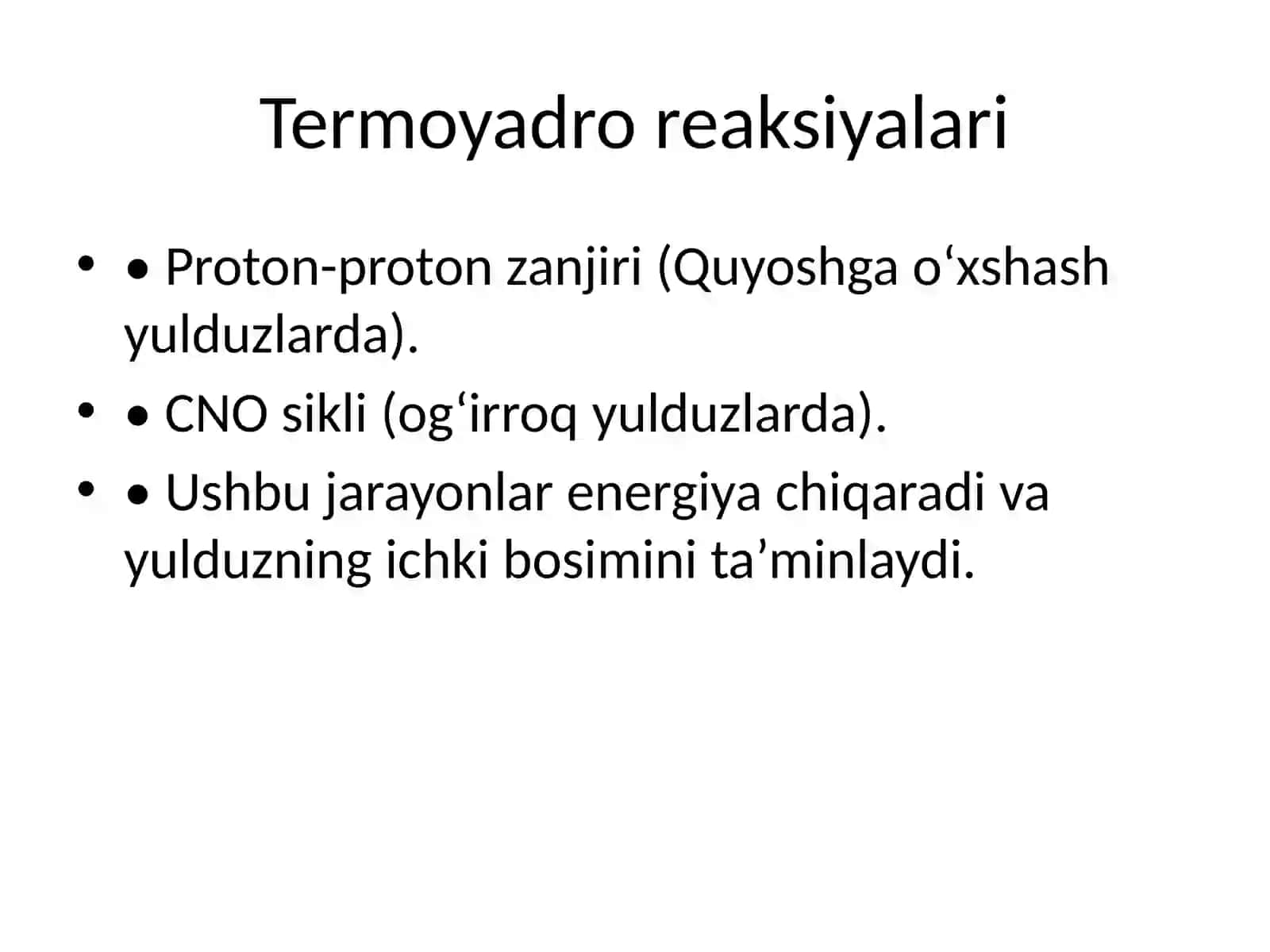 Yulduzlarning ichki energiya manbalari, evolyutsiyasi va ularning modellari 4