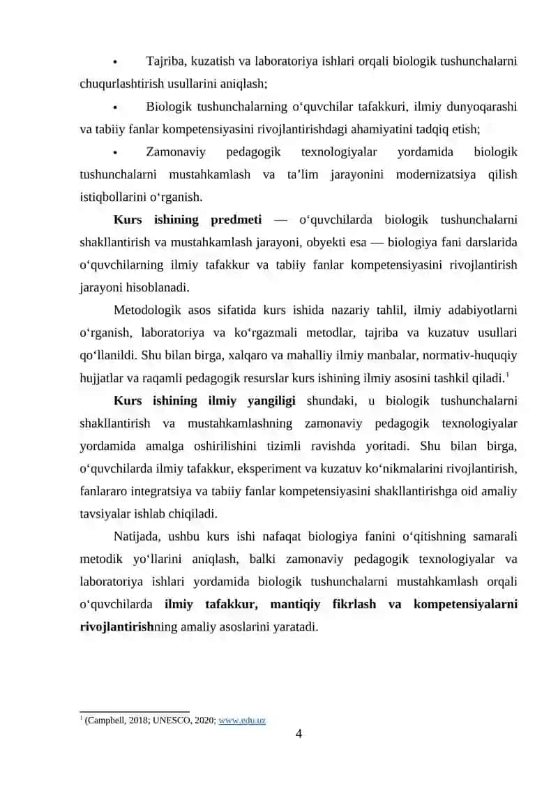Biologiyani o’qitishda o’quvchilarda umumiy va xususiy biologik tushunchalarni shakllantirish yo’llari 4