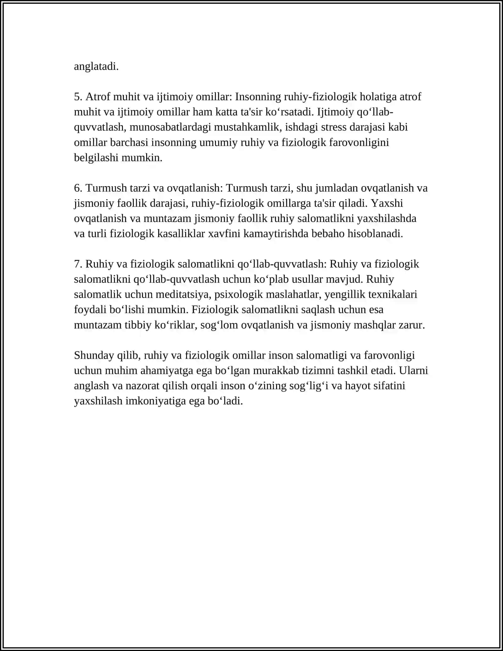 RUHIY FIZIOLOGIK OMILLARGA GIGIYENIK TA’RIF, ORGANIZMGA ULARNING ZARARLI TA’SIRINI OLDINI OLISH TADBIRLARI 4