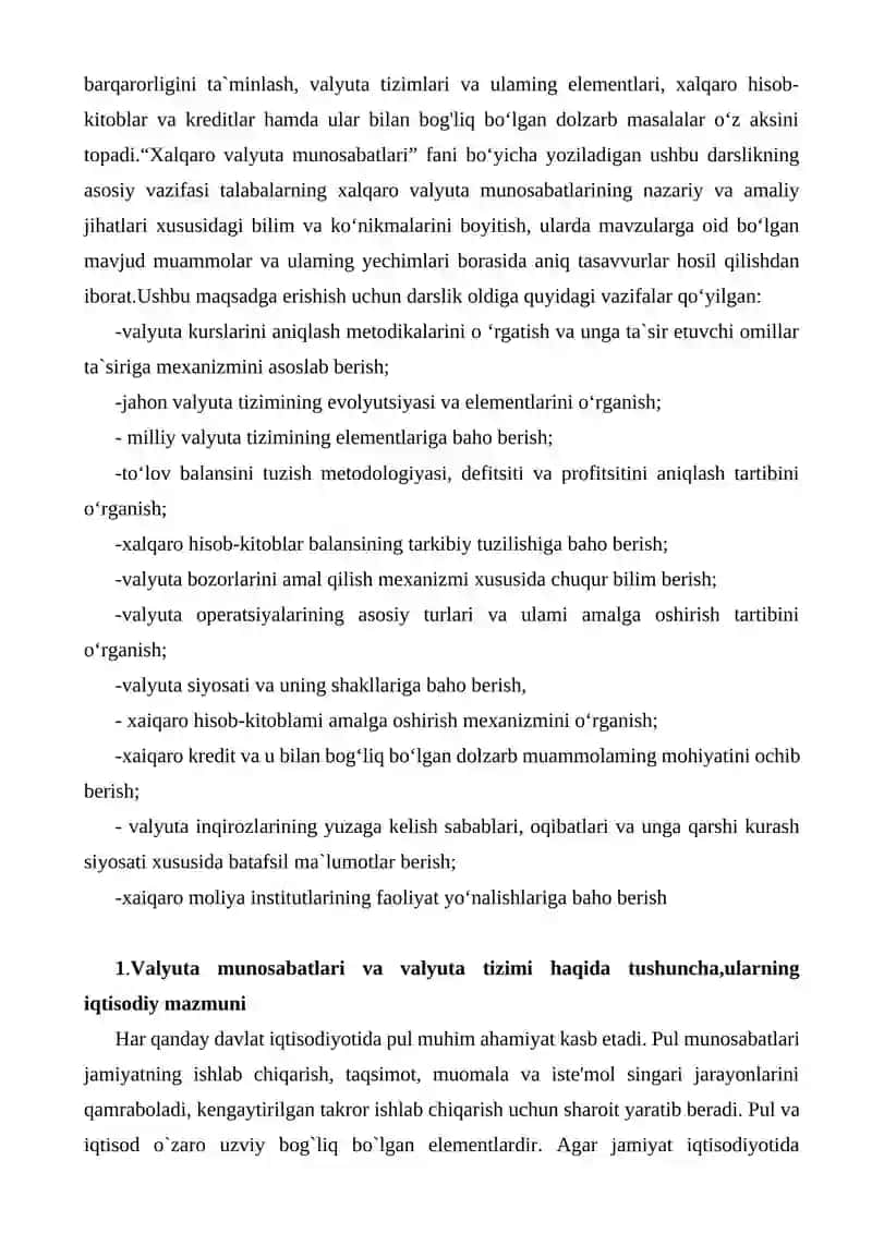 Xalqaro valyuta munosabatlari va ularning O`zbekiston iqtisodiyotiga ta`siri 4