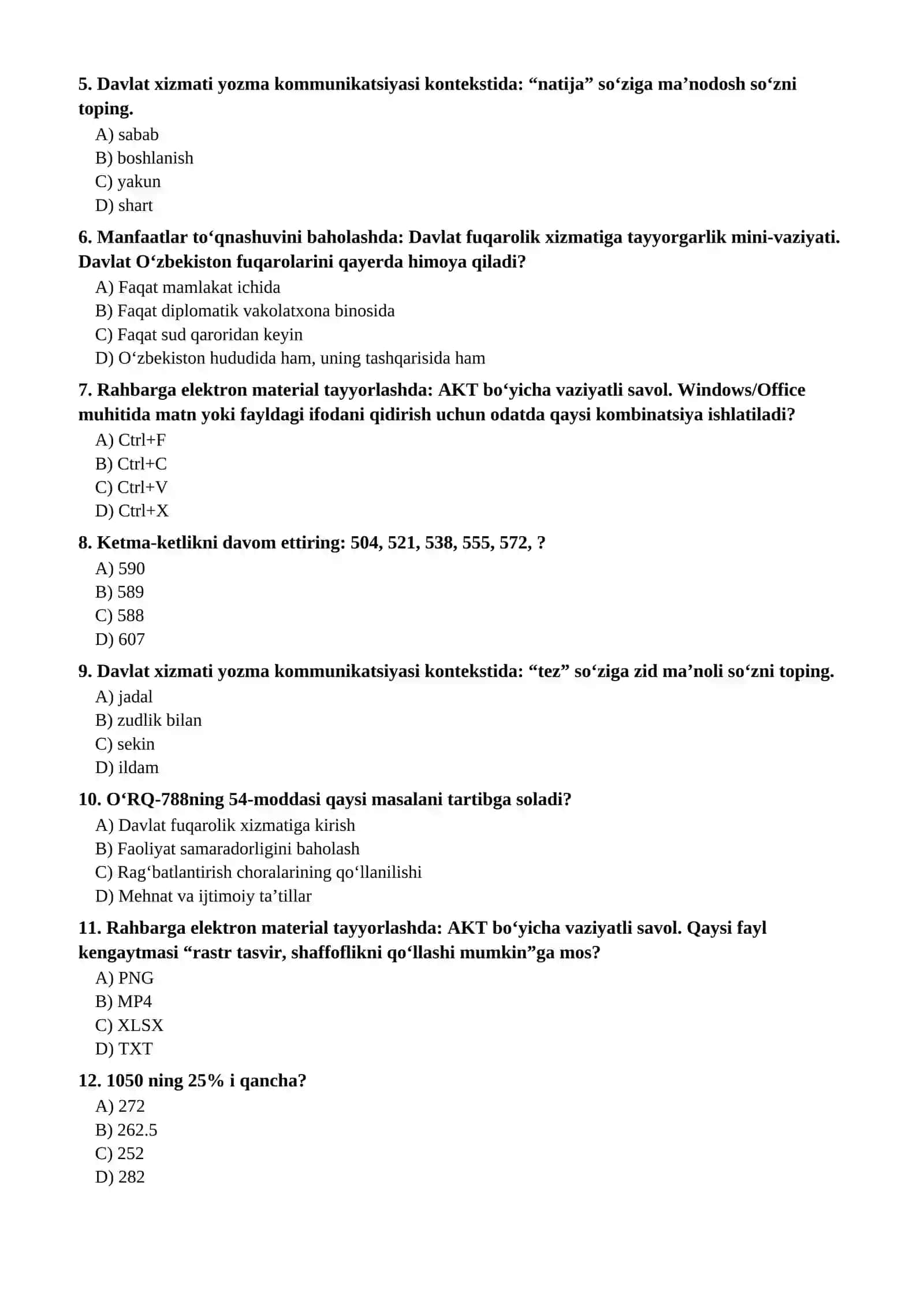 ARGOS davlat fuqarolik xizmatiga tayyorgarlik | Davlat tili + Milliy qonunchilik + AKT + Mantiq | 800+ test | Javoblari bilan 4