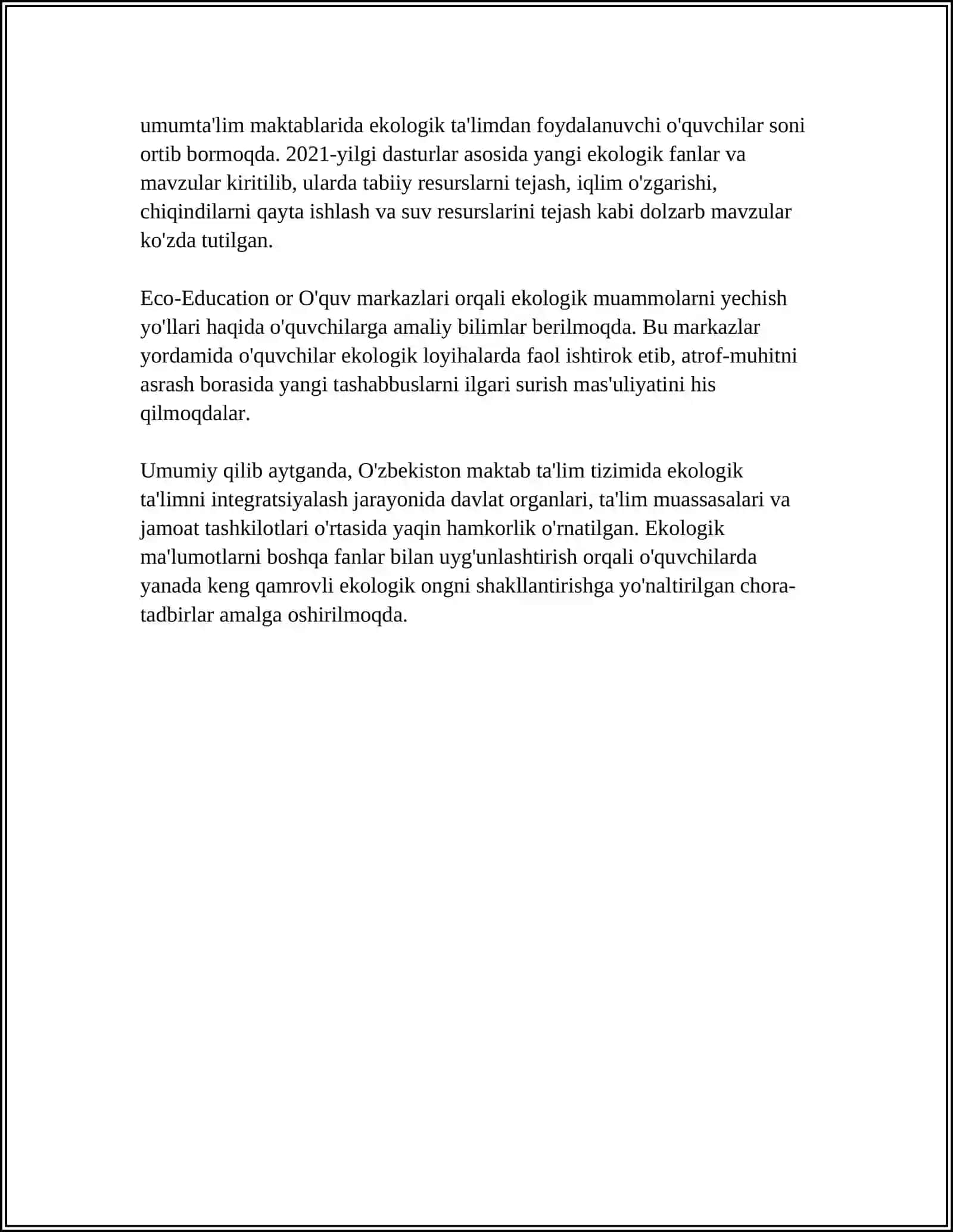 O’ZBEKISTON RESPUBLIKASIDA EKOLOGIK TA’LIMNI RIVOJLANTIRISH MASALALARI 4