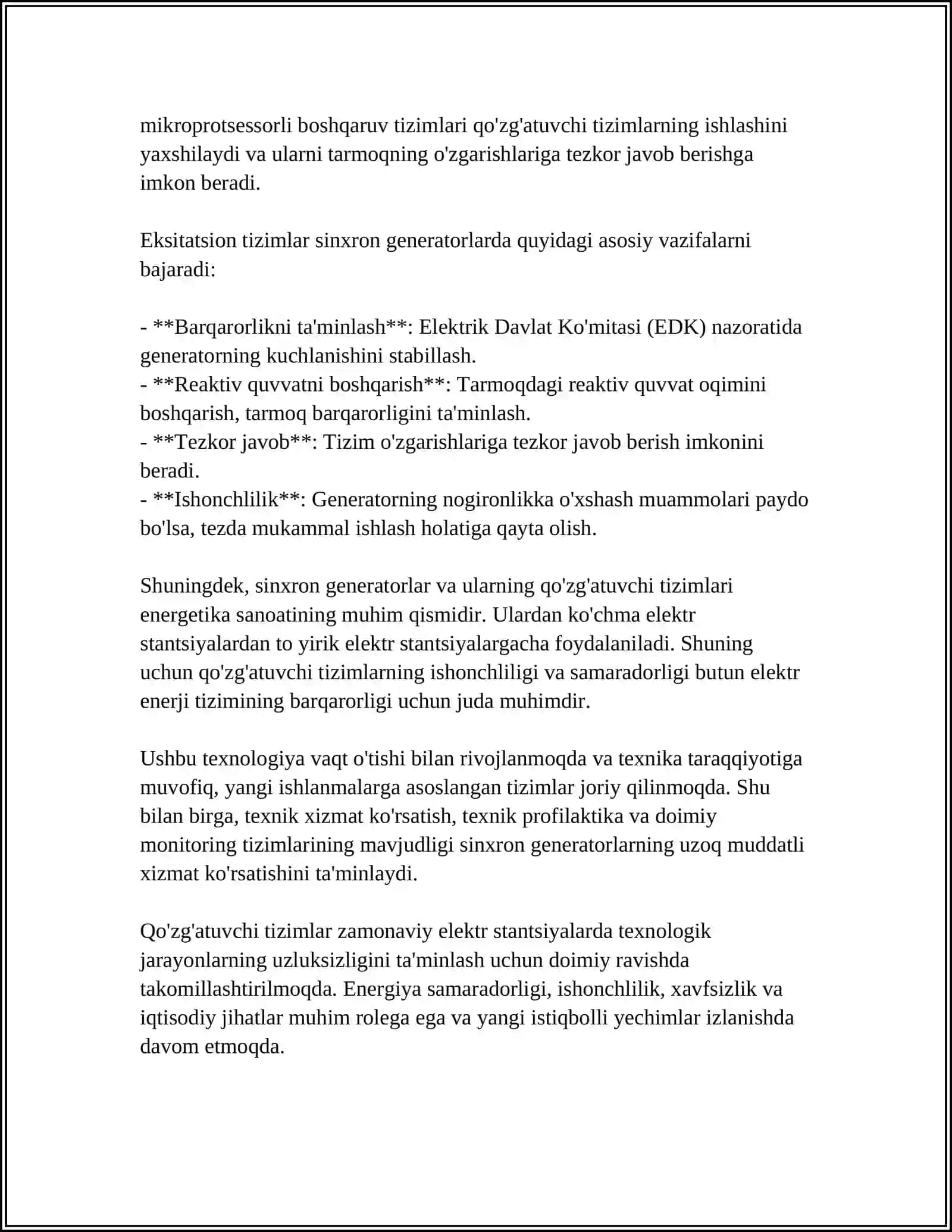 SINXRON GENERATORLARNI QO'ZG'ATISH TIZIMLARI 4