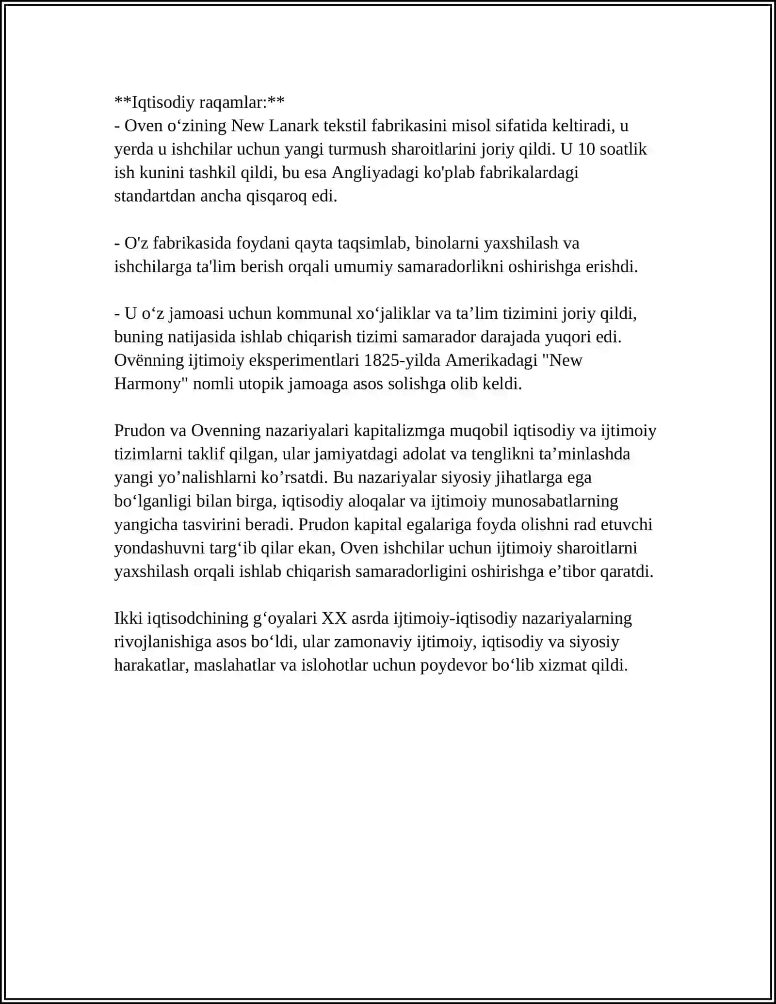 MUSTAQIL ISH Mavzu: PRUDON VA ROBERTNING IQTISODIY G'OYALARI 4