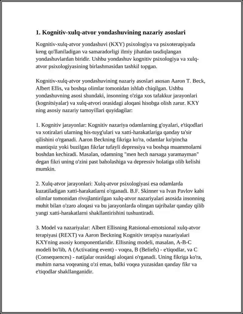 Kognitiv-xulq-atvor yondashuvlarining maxsuslikat 4