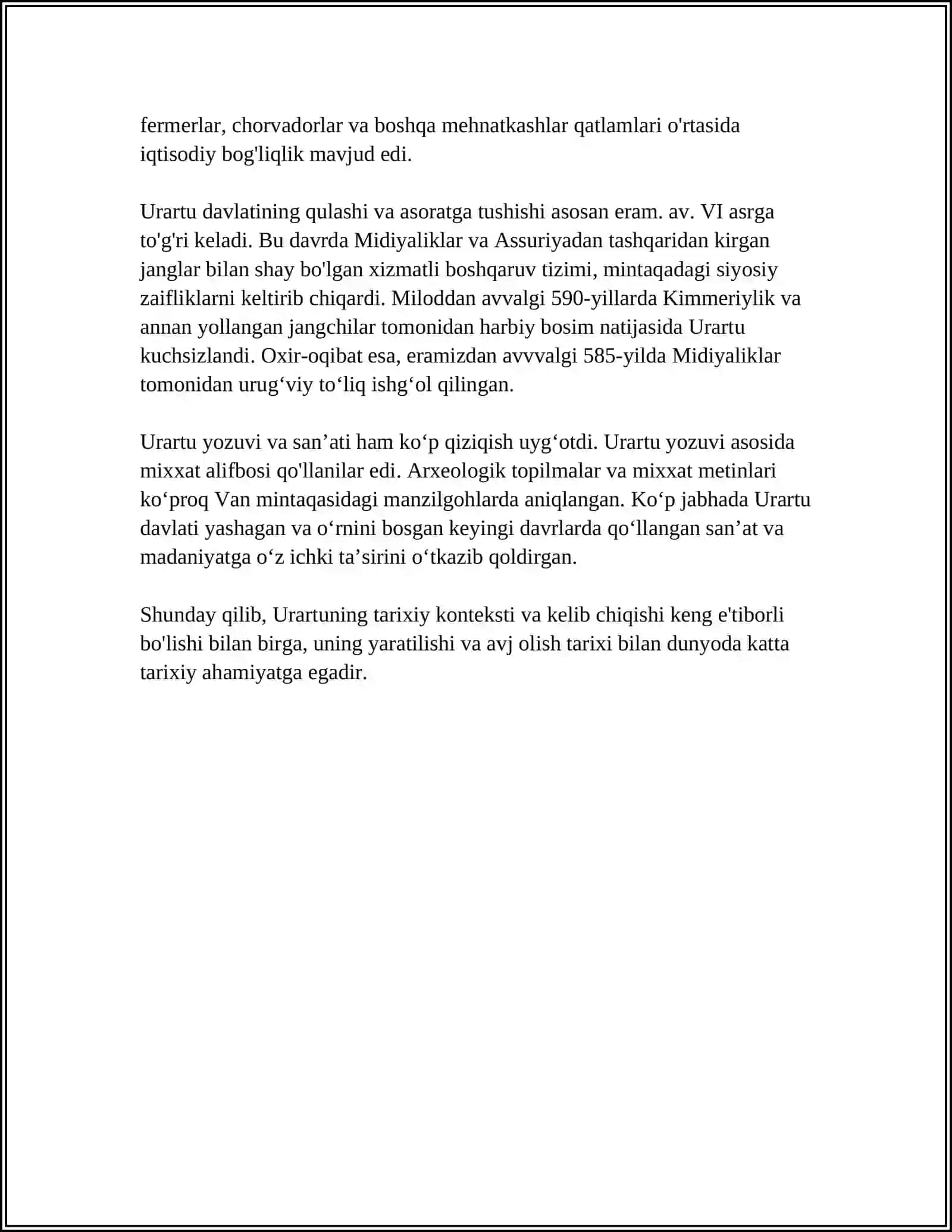 Urartuning yuksalishi va qulashi mavzusida tezislar va ma'ruza tayyorlash 4