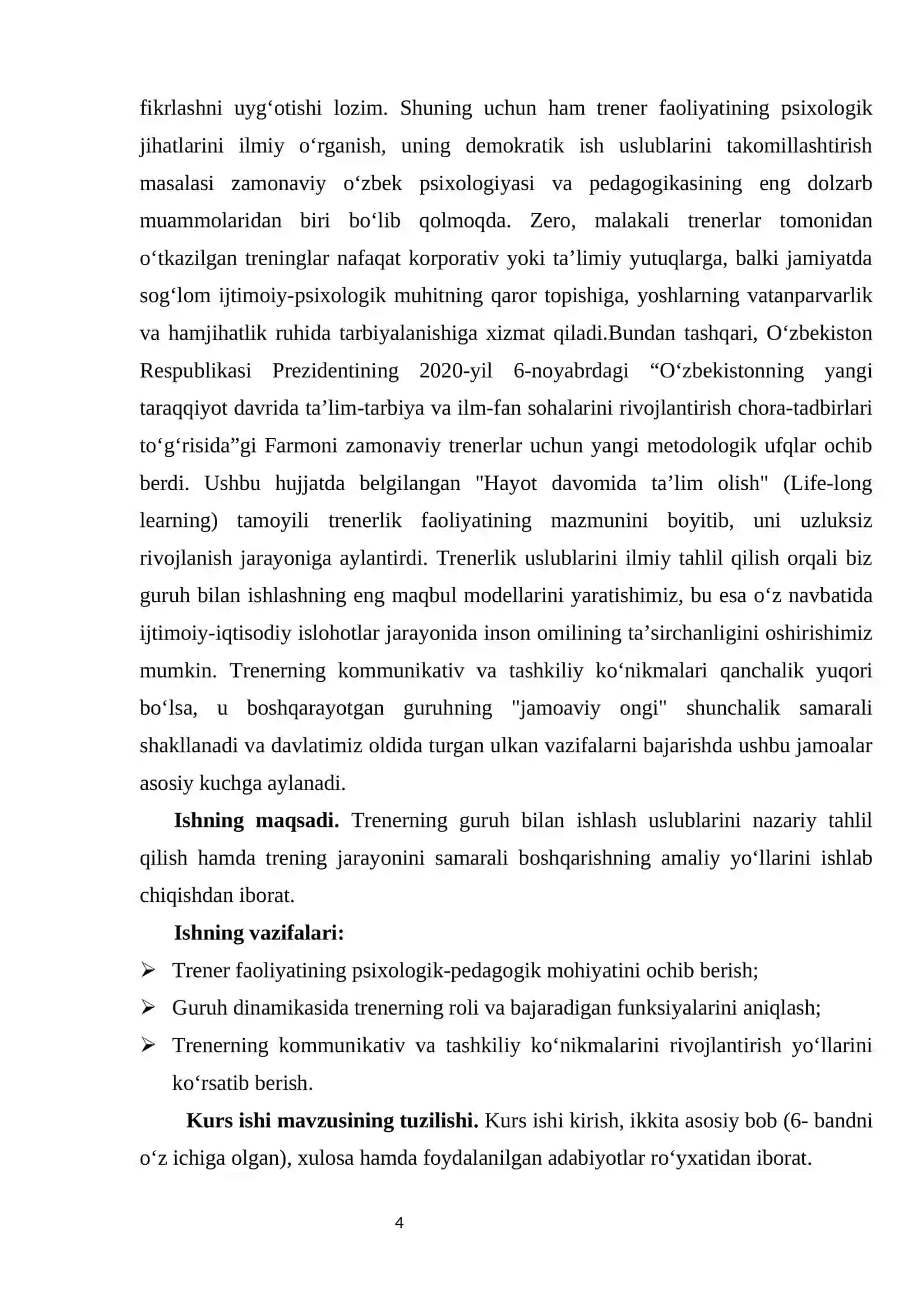 Trenerning guruhda ishlash uslubi kurs ishi 4