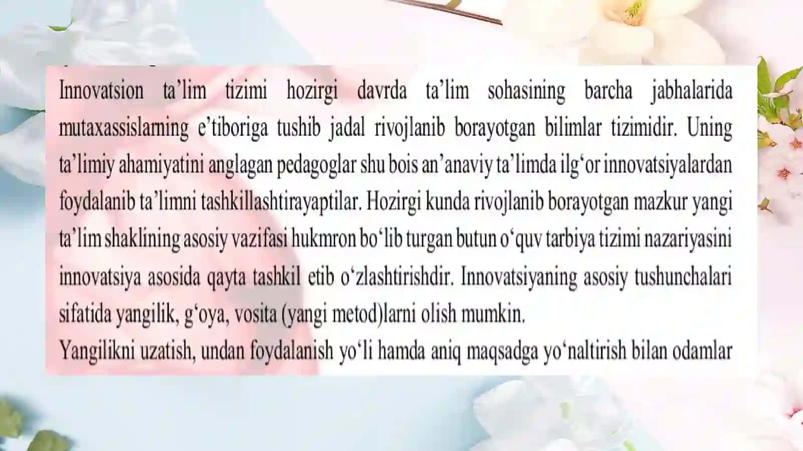 Boshlang'ich ta'limda zamonaviy yondoshuvlar va innavastsiyalar 4