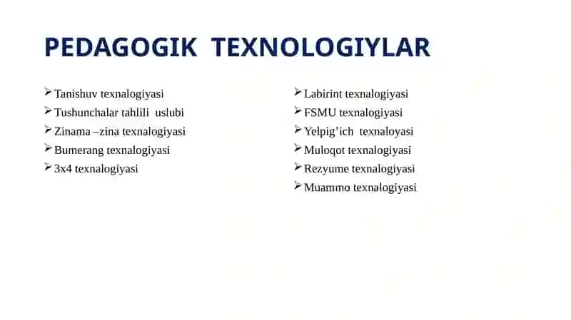 :TEXNALOGIYA DARSLARIGA OID TARBIYAVIY TADBIRLARNI TASHKIL ETISH 4