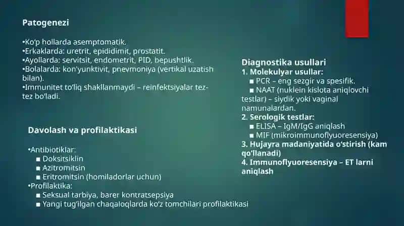 Xlamidoz,mikoplazmoz,trihomoniozqo'zg'atuvchilariningtavsifivatashhisi 4