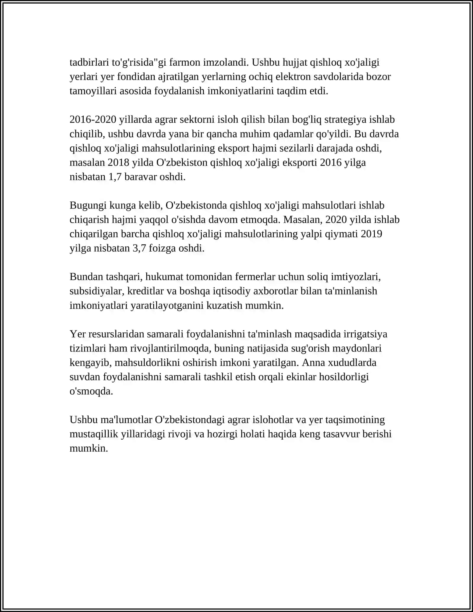 MUSTAQILLIK YILLARIDA QISHLOQ XOʻJALIGI VA SANOAT SOHASIDAGI OʻZGARISHLAR 4