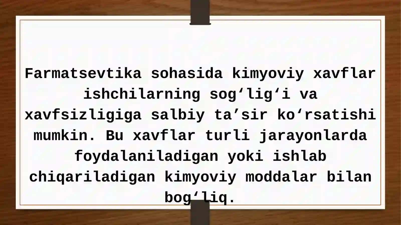 Farmasevtika sohasida mehnat faoliyati xavfsizligiga ta'sir etuvchi kimyoviy xavflar 4