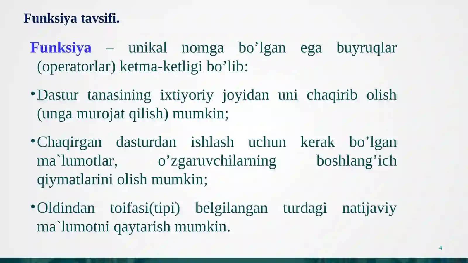 Funksiyalar. Rekursiv algoritmlar 4