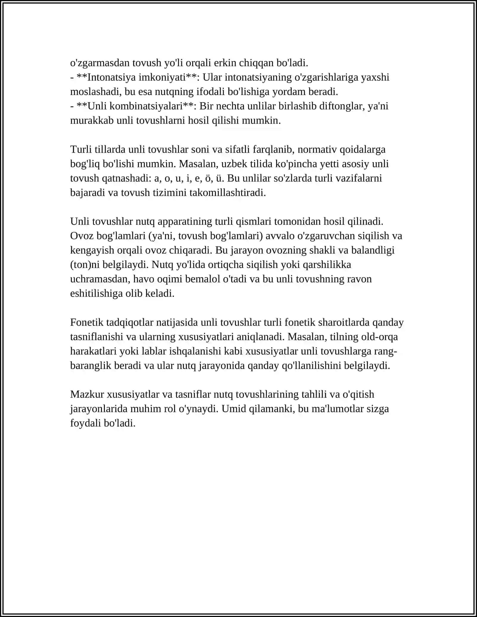 Unli tovushlar tasnifi va xususiyatlari 4