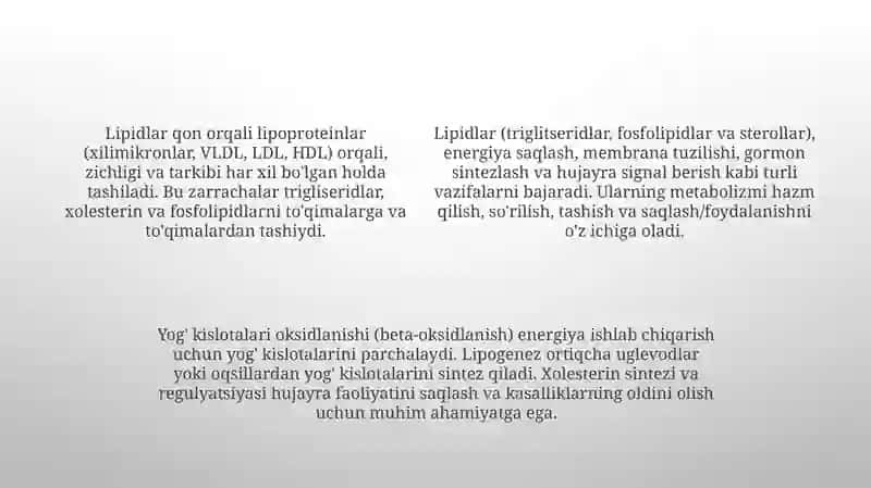 Lipidlarning tuzilishi, funksiyasi va metabolizmi 4