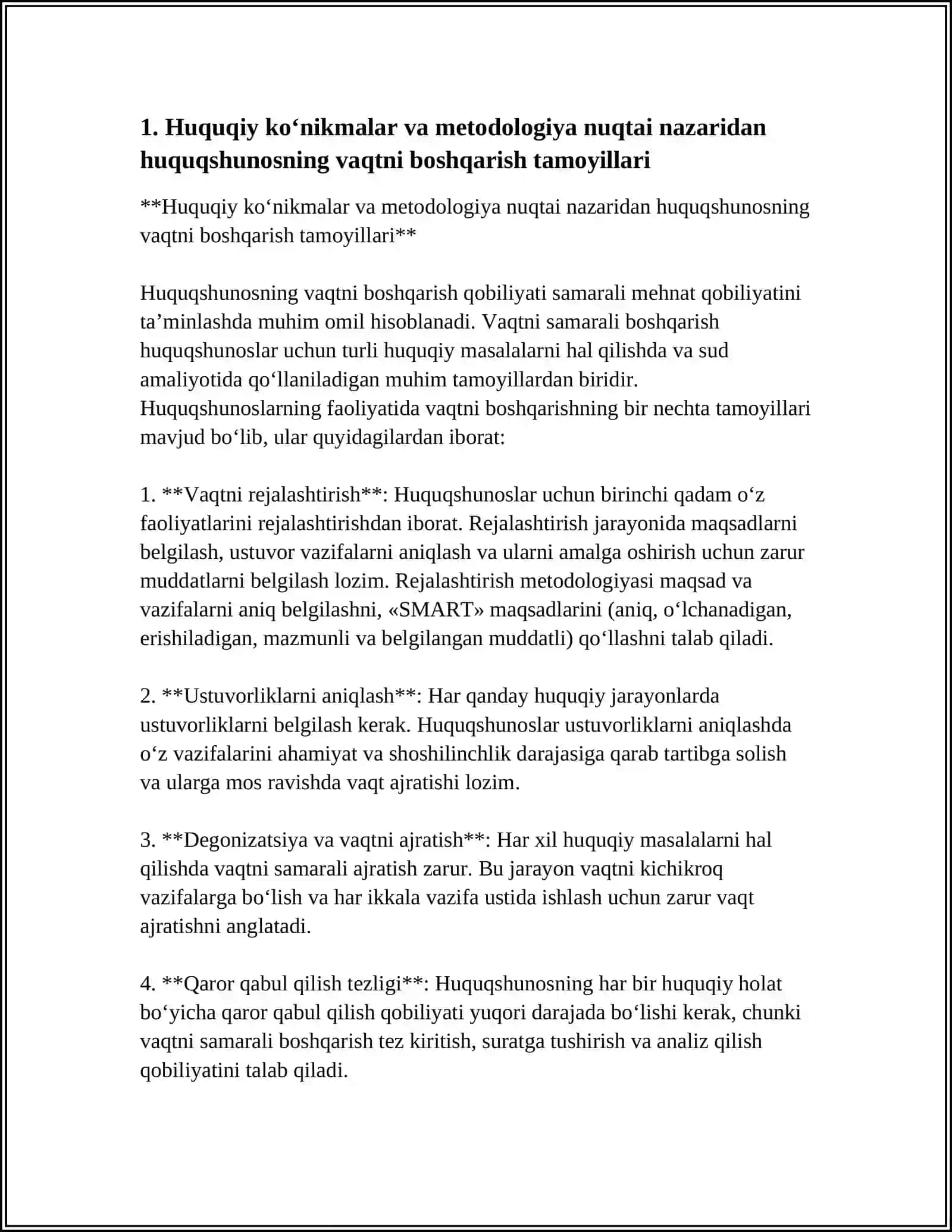 Huquqiy Ko‘nikmalar va Metodologiya Nuqtai Nazaridan Huquqshunosning Vaqtni Boshqarish Tamoyillari 4