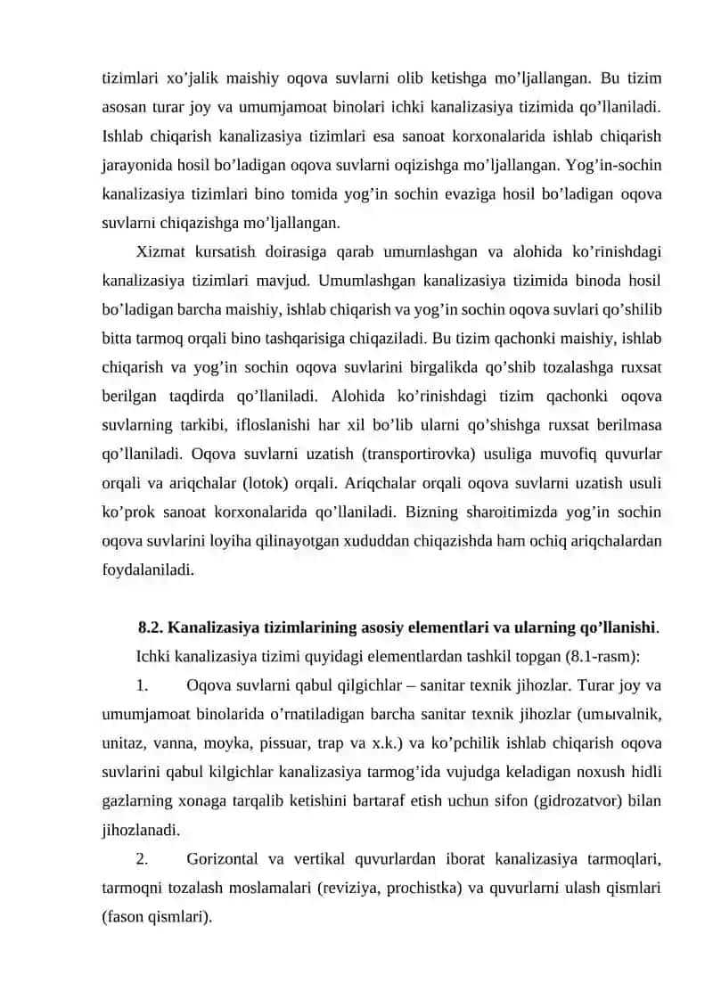 Ichki kanalizasiya tizimining o’rnatilishi (qurilishi) va jihozlanishi 4