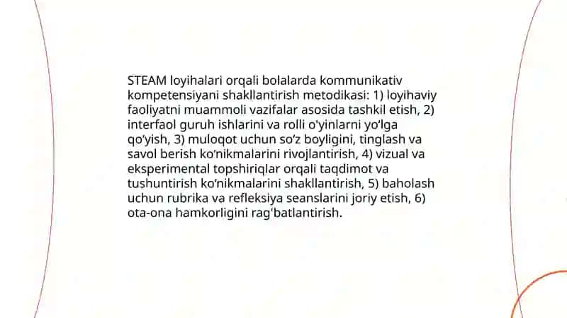 Maktabgacha ta'lim tashkilotlarida STEAM ta'lim texnologiyasi va kommunikativ kompetensiya integratsiyasi 4