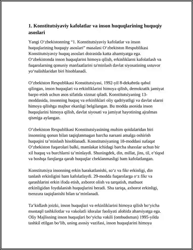 YANGI O'ZBEKISTONDA INSON HAQ-HUQUQLARI VA ERKINLIKLARI KAFOLATINING YARATILISHI 4