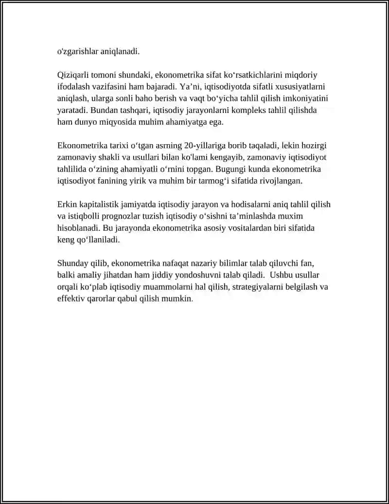 EKONOMETRIKANING PREDMETI, VAZIFALARI VA RIVOJLANISH TARIXI 4