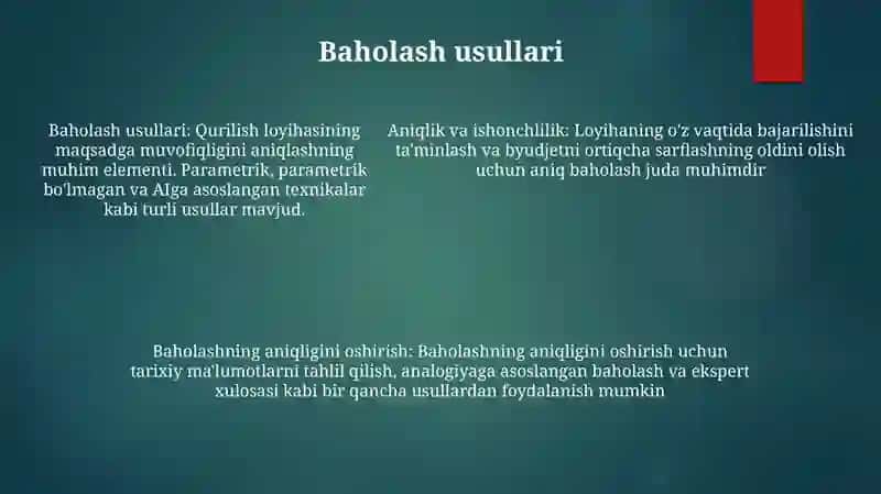 Qurilish Ob'ekti Bahosini Aniqlash 4