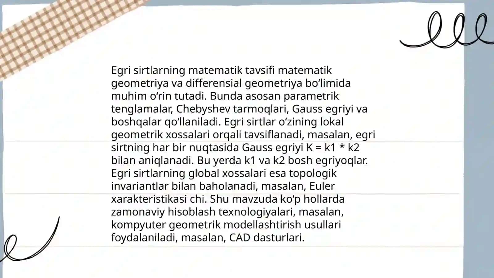 Topografik sirtlar bilan egri sirtlarning o'zaro kesishuvi 4