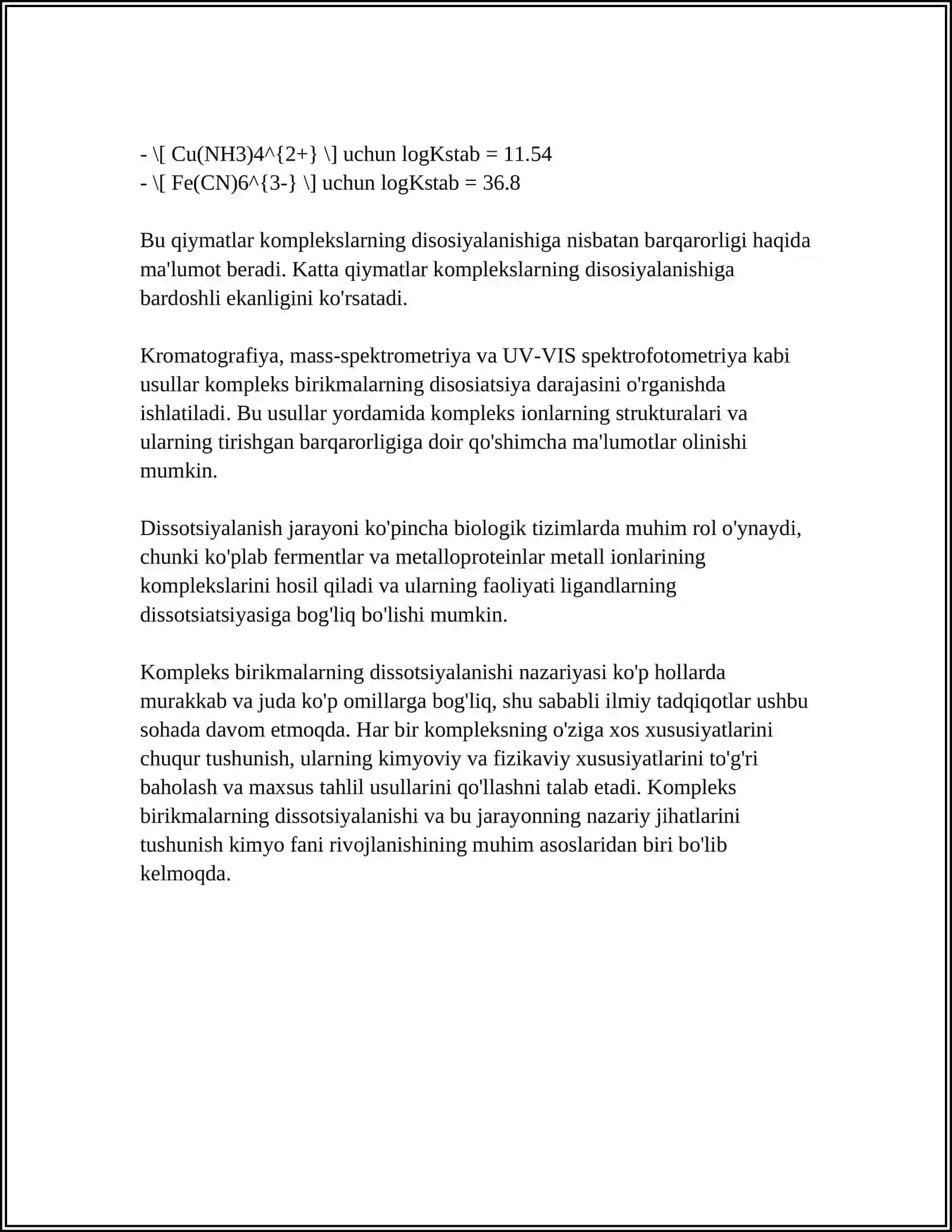ERITMALARDA KOMPLEKS BIRIKMALARNING DISSOTSIYALANISHI.KOMPLSKS BIRIKMALARNI OLINISH USULLARI 4